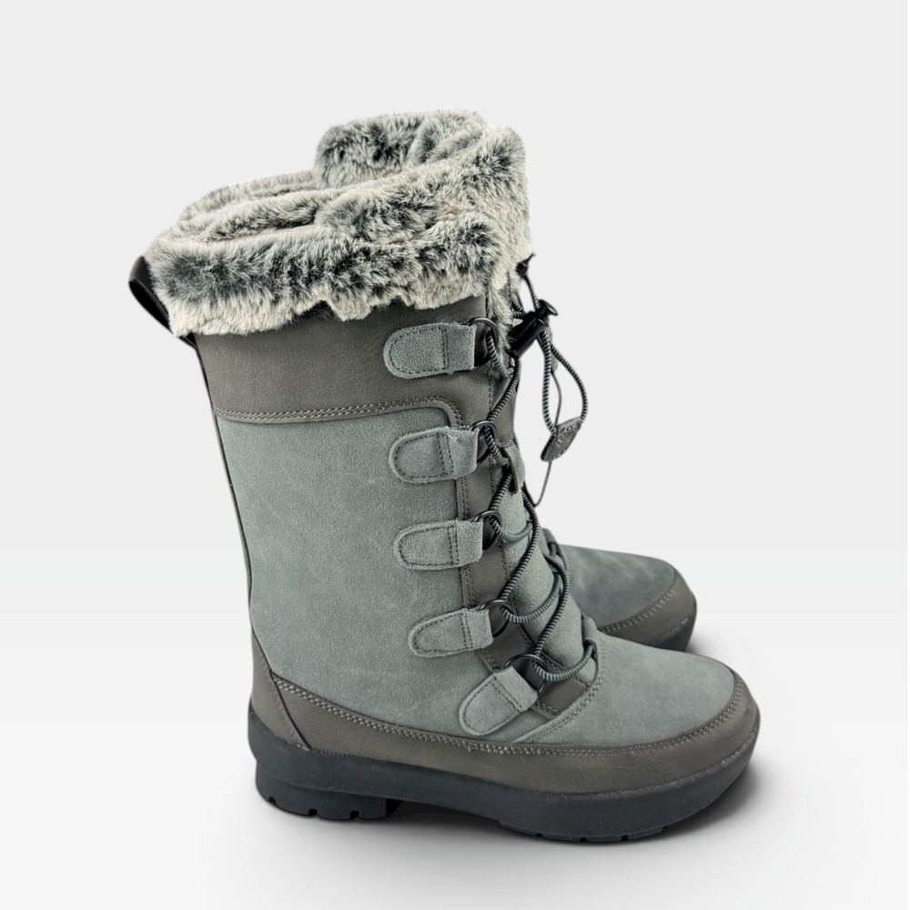 Target Alberta Winter Boots Kids 2 Grey Thermolite Faux Fur Bungee New